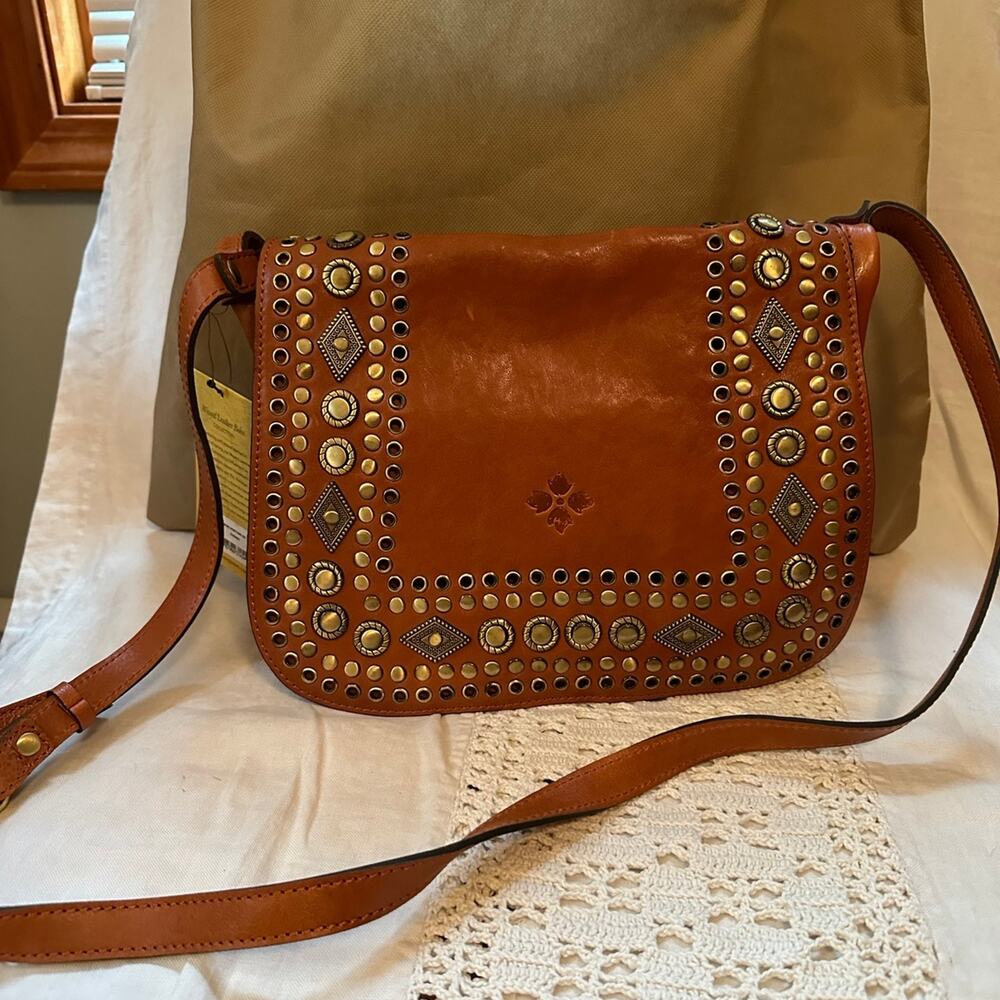Patricia Nash Embellished Leather Cognac Brown Shoulder Bag